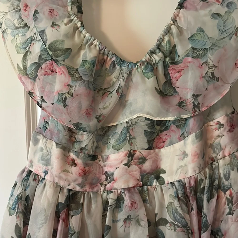 Selkie Floral Maxi Dress in Pale Green and Pink - Picture 3 of 5
